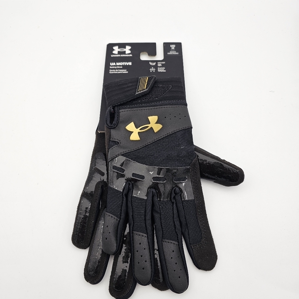 Under Armour Motive Batting Gloves Softball Black/Gold Womens Size M 1372532-001